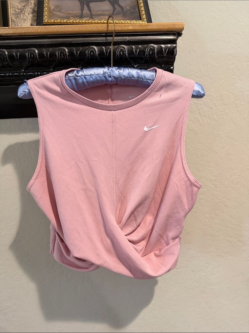 Nike Dri Fit Pink Twist-Front Ribbed Tank Top